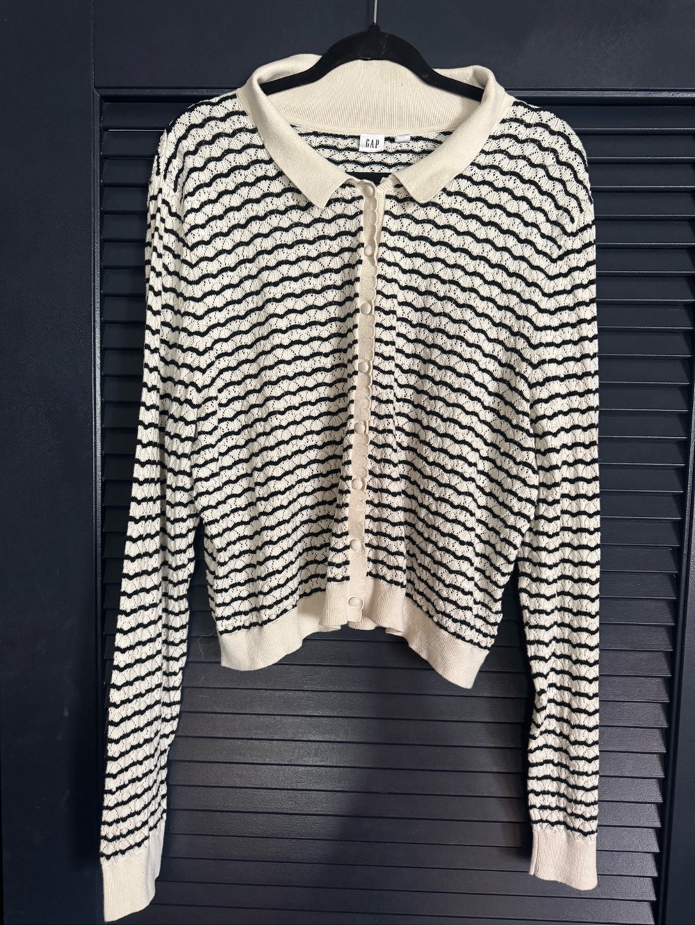 GAP XXL Black Cream Open Stitch Striped Cardigan